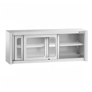 Szafka wisząca naścienna – stal nierdzewna – 1800 x 400 mm – wysokość: 650 mm – z drzwiami szklanymi przesuwnymi