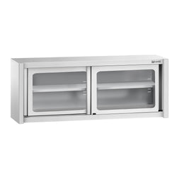 Szafka wisząca ze stali nierdzewnej – 1800 x 400 mm – z przesuwanymi drzwiami szklanymi – wysokość 650 mm