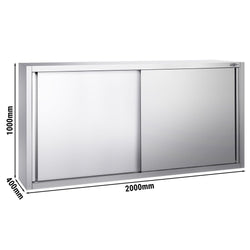 Szafka wisząca ze stali nierdzewnej PREMIUM - 2000 x 400 mm - z drzwiami przesuwnymi - wysokość 1000 mm