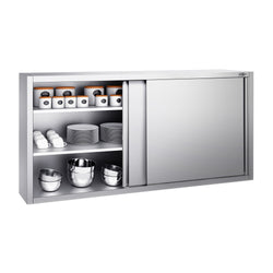 Szafka wisząca naścienna PREMIUM – stal nierdzewna – 2000 x 400 mm – wysokość: 1000 mm – z drzwiami przesuwnymi