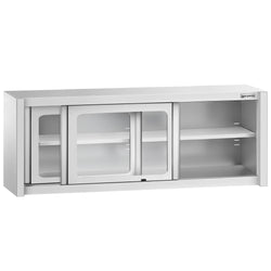 Szafka wisząca ze stali nierdzewnej – 2000 x 400 mm – z przesuwanymi drzwiami szklanymi – wysokość 650 mm