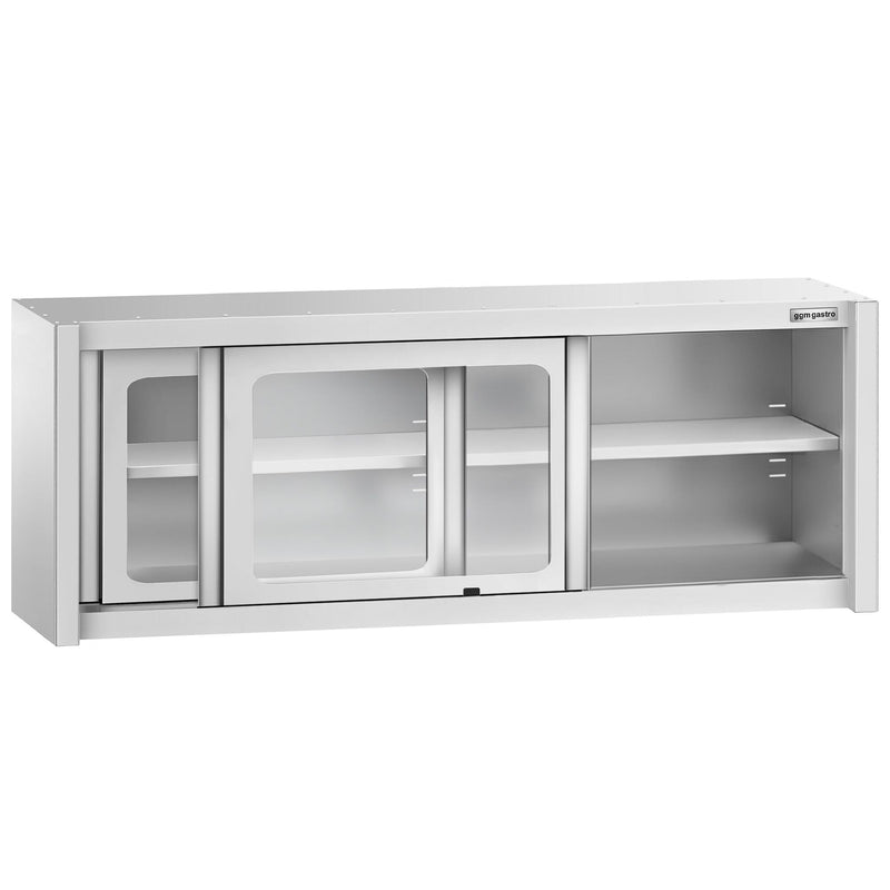 Szafka wisząca ze stali nierdzewnej – 2000 x 400 mm – z przesuwanymi drzwiami szklanymi – wysokość 650 mm