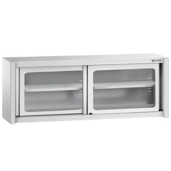 Szafka wisząca ze stali nierdzewnej – 2000 x 400 mm – z przesuwanymi drzwiami szklanymi – wysokość 650 mm