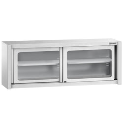 Szafka wisząca naścienna – stal nierdzewna – 2000 x 400 mm – wysokość: 650 mm – z drzwiami szklanymi przesuwnymi