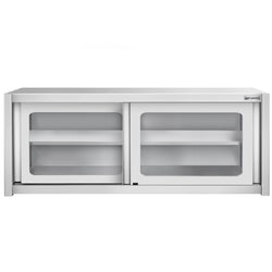 Szafka wisząca ze stali nierdzewnej – 2000 x 400 mm – z przesuwanymi drzwiami szklanymi – wysokość 650 mm