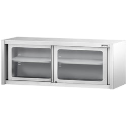 Szafka wisząca naścienna – stal nierdzewna – 2000 x 400 mm – wysokość: 650 mm – z drzwiami szklanymi przesuwnymi