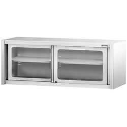 Szafka wisząca ze stali nierdzewnej – 2000 x 400 mm – z przesuwanymi drzwiami szklanymi – wysokość 650 mm