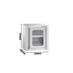 Szafka wisząca ze stali nierdzewnej – 600 x 400 mm – z przesuwanymi drzwiami szklanymi – wysokość 650 mm