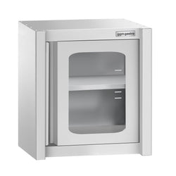 Szafka wisząca ze stali nierdzewnej – 600 x 400 mm – z przesuwanymi drzwiami szklanymi – wysokość 650 mm