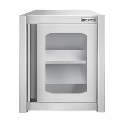 Szafka wisząca ze stali nierdzewnej – 600 x 400 mm – z przesuwanymi drzwiami szklanymi – wysokość 650 mm