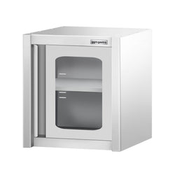 Szafka wisząca ze stali nierdzewnej – 600 x 400 mm – z przesuwanymi drzwiami szklanymi – wysokość 650 mm