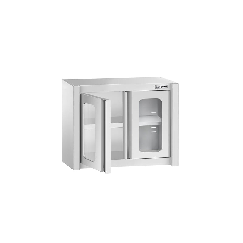 Szafka wisząca ze stali nierdzewnej – 800 x 400 mm – z szklanymi drzwiami skrzydłowymi – wysokość 650 mm