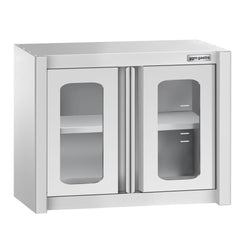 Szafka wisząca ze stali nierdzewnej – 800 x 400 mm – z szklanymi drzwiami skrzydłowymi – wysokość 650 mm