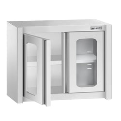 Szafka wisząca ze stali nierdzewnej – 800 x 400 mm – z szklanymi drzwiami skrzydłowymi – wysokość 650 mm