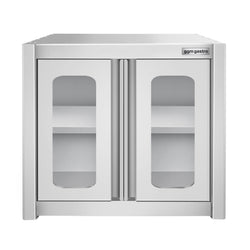 Szafka wisząca ze stali nierdzewnej – 800 x 400 mm – z szklanymi drzwiami skrzydłowymi – wysokość 650 mm
