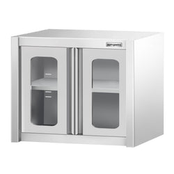 Szafka wisząca ze stali nierdzewnej – 800 x 400 mm – z szklanymi drzwiami skrzydłowymi – wysokość 650 mm