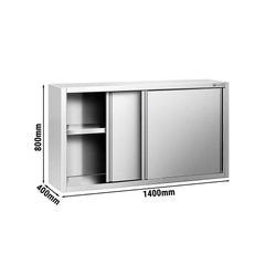 Szafka wisząca naścienna PREMIUM – stal nierdzewna – 1400 x 400 mm – wysokość: 800 mm – z drzwiami przesuwnymi
