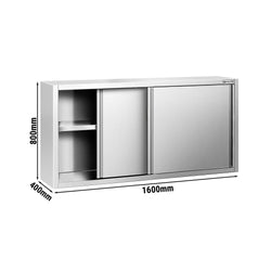 Commercial Stainless Steel Wall Cabinet / Kitchen Cupboard PREMIUM - 1600x400x800mm - with Sliding Doors