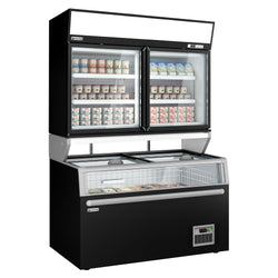 Supermarketowa chłodziarka ścienna - 2 drzwi - wraz z wyspą do mrożonek - czarna