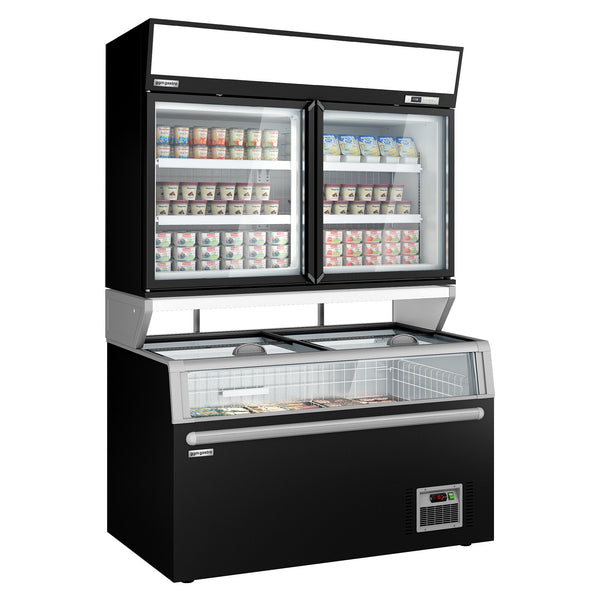 Supermarketowa chłodziarka ścienna - 2 drzwi - wraz z wyspą do mrożonek - czarna - Prime Gastro