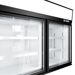 Supermarketowa witryna mroźnicza naścienna – 1450 mm – 232 litry – z 2 drzwiami i 2 półkami – czarna