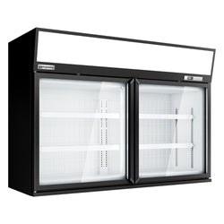 Supermarketowa witryna mroźnicza naścienna – 1450 mm – 232 litry – z 2 drzwiami i 2 półkami – czarna