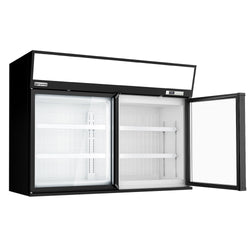 Supermarketowa witryna mroźnicza naścienna – 1450 mm – 232 litry – z 2 drzwiami i 2 półkami – czarna