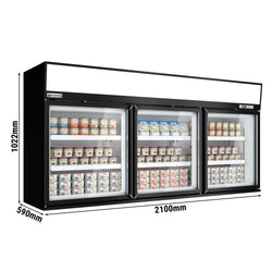 Supermarket - Naścienna witryna mroźnicza – 2100 mm – 346 litrów – z 3 drzwiami i 2 półkami – czarna