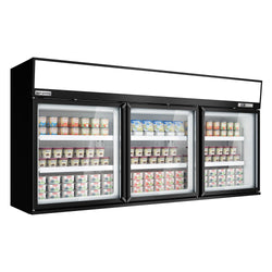 Supermarket - Naścienna witryna mroźnicza – 2100 mm – 346 litrów – z 3 drzwiami i 2 półkami – czarna