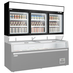 Supermarket - Naścienna witryna mroźnicza – 2100 mm – 346 litrów – z 3 drzwiami i 2 półkami – czarna