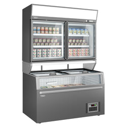 Supermarketowa chłodziarka ścienna - 2 drzwi - wraz z wyspą do mrożonek - szara