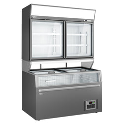 Supermarketowa chłodziarka ścienna - 2 drzwi - wraz z wyspą do mrożonek - szara