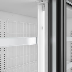 Supermarket - Naścienna witryna mroźnicza – 1450 mm – 232 litry – z 2 drzwiami i 2 półkami – szara