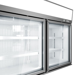 Supermarket - Naścienna witryna mroźnicza – 1450 mm – 232 litry – z 2 drzwiami i 2 półkami – szara
