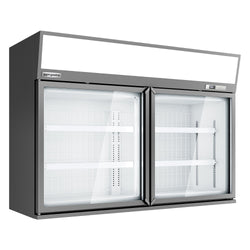 Supermarket - Naścienna witryna mroźnicza – 1450 mm – 232 litry – z 2 drzwiami i 2 półkami – szara