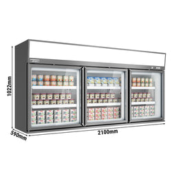Supermarket - Naścienna witryna mroźnicza - 2100 mm - 346 litrów - z 3 drzwiami i 2 półkami - szara