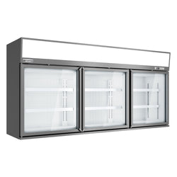 Supermarket - Naścienna witryna mroźnicza - 2100 mm - 346 litrów - z 3 drzwiami i 2 półkami - szara