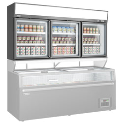 Supermarket - Naścienna witryna mroźnicza - 2100 mm - 346 litrów - z 3 drzwiami i 2 półkami - szara