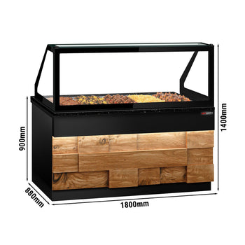 Witryna grzewcza TORONTO - 1800 mm - drewniany panel przedni - do 5x GN 1/1t - blat roboczy kuchenny z czarnego granitu - Prime Gastro