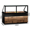 Lada grzewcza TORONTO – 2100 mm – na 6x GN 1/1 – drewniany panel przedni – z czarnym blatem granitowym