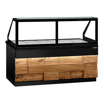 Witryna grzewcza TORONTO - 2100 mm - drewniany panel przedni - dla 6x GN 1/1 - blat roboczy kuchenny z czarnego granitu - Prime Gastro