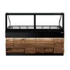 Lada grzewcza TORONTO – 2100 mm – na 6x GN 1/1 – drewniany panel przedni – z czarnym blatem granitowym