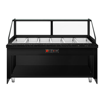 Witryna grzewcza TORONTO - 2100 mm - drewniany panel przedni - dla 6x GN 1/1 - blat roboczy kuchenny z czarnego granitu - Prime Gastro