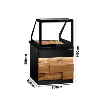 Witryna grzewcza TORONTO - 800 mm - drewniany panel przedni - do 2x GN 1/1 - blat roboczy kuchenny z czarnego granitu - Prime Gastro