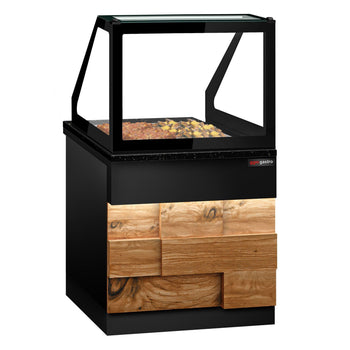 Witryna grzewcza TORONTO - 800 mm - drewniany panel przedni - do 2x GN 1/1 - blat roboczy kuchenny z czarnego granitu - Prime Gastro