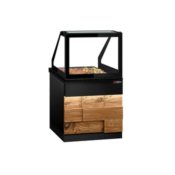 Witryna grzewcza TORONTO - 800 mm - drewniany panel przedni - do 2x GN 1/1 - blat roboczy kuchenny z czarnego granitu - Prime Gastro