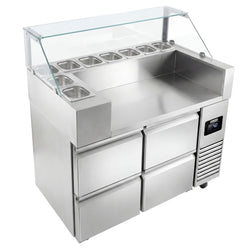 Stół chłodniczy sałatkowy - 1210x700mm - z 4 szufladami - na 9x GN 1/6 - z nadstawką szklaną