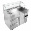Stół przygotowawczy – 1210 mm – na 9x GN 1/6 – z 1 drzwiami i 2 szufladami – z grillem kontaktowym 4,4 kW