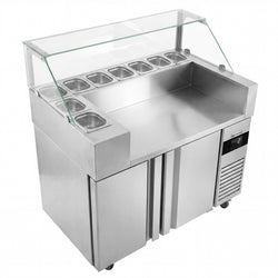 Stół chłodniczy sałatkowy - 1210x700mm - 2‑drzwiowy - na 9x GN 1/6 - z nadstawką szklaną