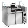 Stół przygotowawczy – 1210 mm – na 9x GN 1/6 – z 2 drzwiami – z grillem kontaktowym 3,6 kW
